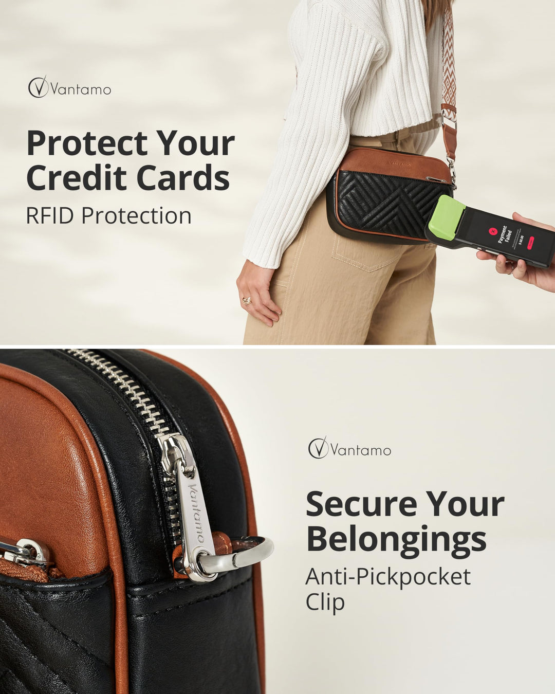 Quilted Crossbody Bags for Women with Anti-Pickpocket Clip