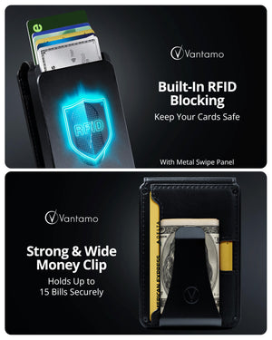 Vantamo Premium Wallet for Men with Money Clip & Card Holder, Compact & Slim Wallet with RFID, 8-12 Cards, Perfect Gifts for Men