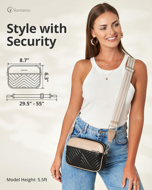 Vantamo Shoulder Bag for Women - Faux Leather Crossbody Bag with Anti Theft RFID Protection & Adjustable Strap.