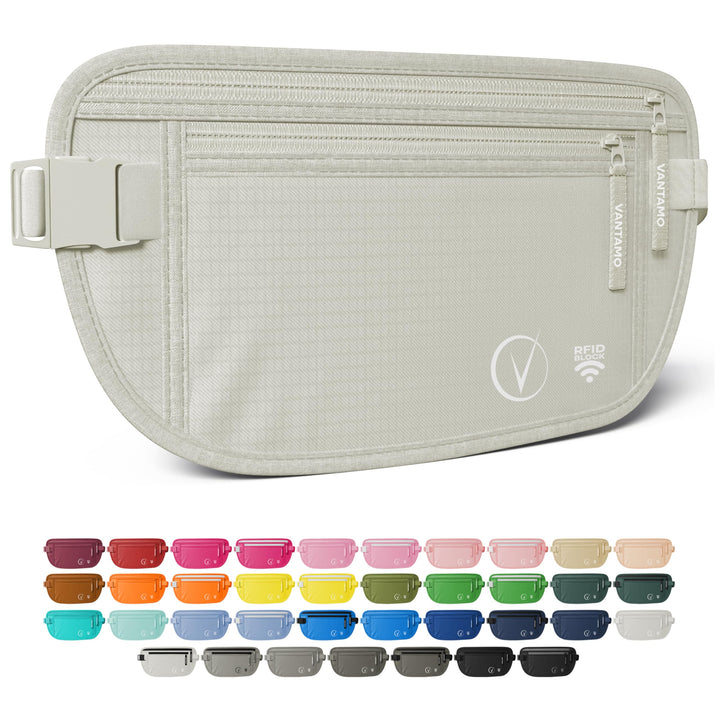 Vantamo Hidden Money Belt For Extra Safety, RFID Protected Ultra-Thin Fanny Pack, 2 Compartment Money Bag Fits Passport &amp; Phone to Protect Valuables, Belt Bag for Traveling, Hiking &amp; Walks