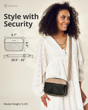 Vantamo Shoulder Bag for Women - Faux Leather Crossbody Bag with Anti Theft RFID Protection & Adjustable Strap.