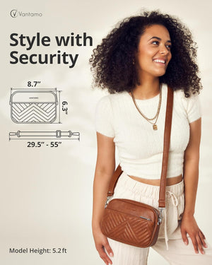 Vantamo Shoulder Bag for Women - Faux Leather Crossbody Bag with Anti Theft RFID Protection & Adjustable Strap.