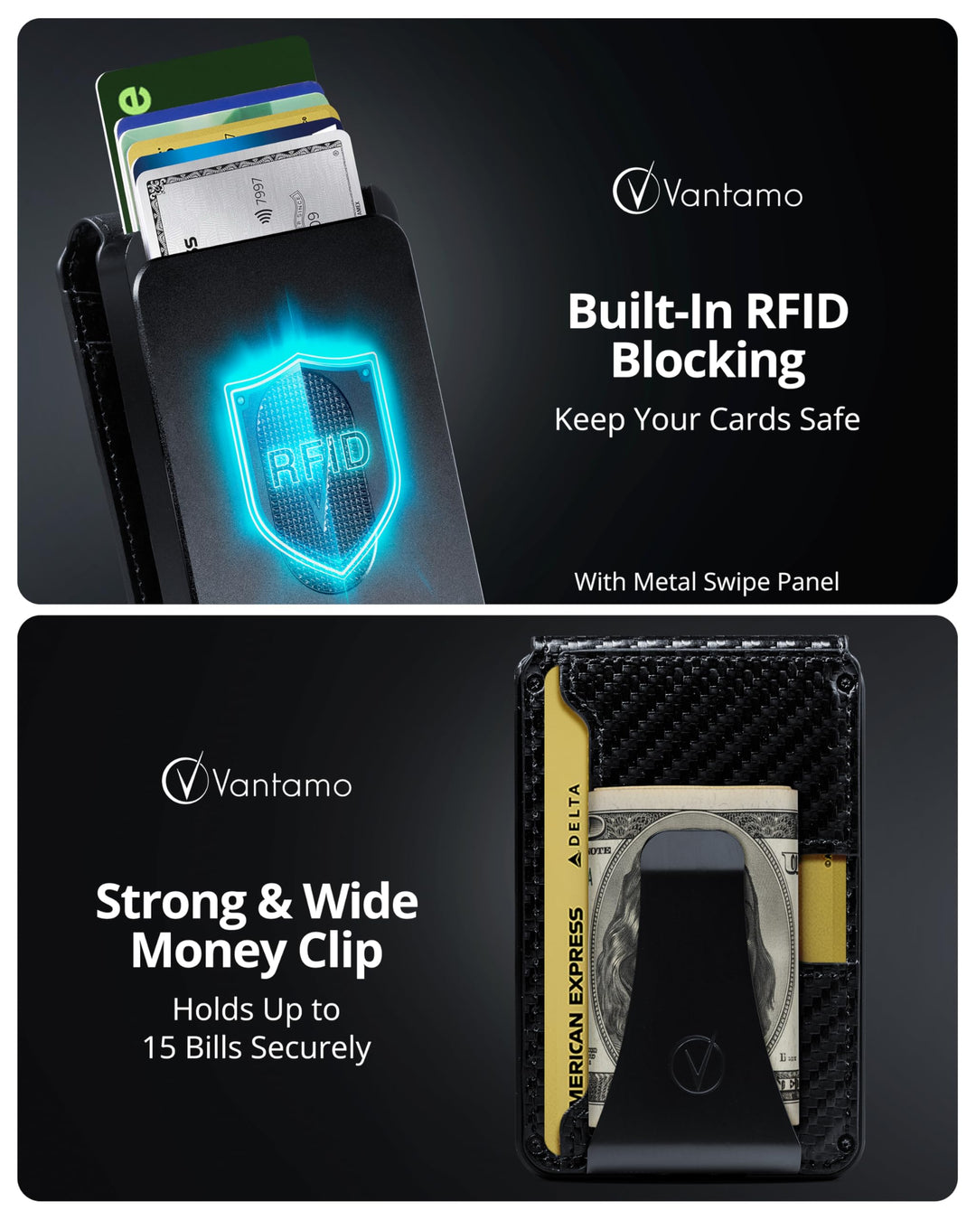 Vantamo Premium Wallet for Men with Money Clip &amp; Card Holder, Compact &amp; Slim Wallet with RFID, 8-12 Cards, Perfect Gifts for Men