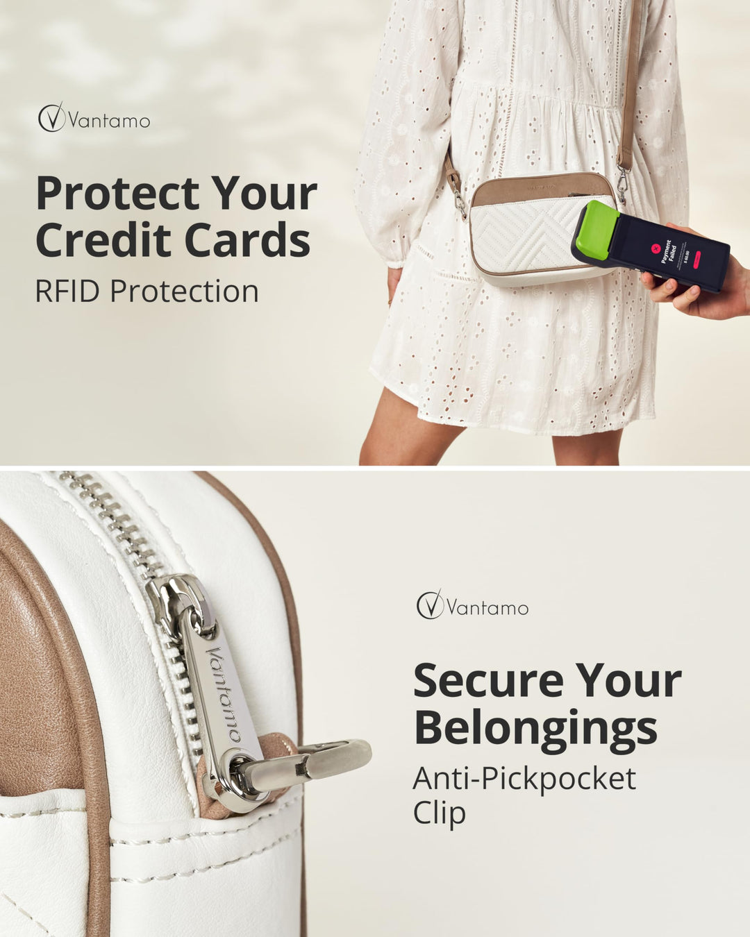 Quilted Crossbody Bags for Women with Anti-Pickpocket Clip