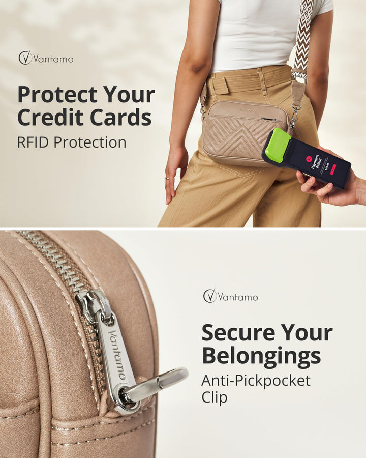 Quilted Crossbody Bags for Women with Anti-Pickpocket Clip
