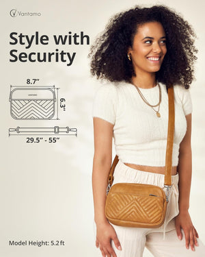 Vantamo Shoulder Bag for Women - Faux Leather Crossbody Bag with Anti Theft RFID Protection & Adjustable Strap.