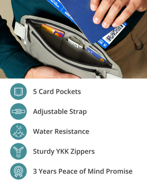 Vantamo Hidden Money Belt For Extra Safety, RFID Protected Ultra-Thin Fanny Pack, 2 Compartment Money Bag Fits Passport & Phone to Protect Valuables, Belt Bag for Traveling, Hiking & Walks