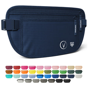 Vantamo Hidden Money Belt For Extra Safety, RFID Protected Ultra-Thin Fanny Pack, 2 Compartment Money Bag Fits Passport & Phone to Protect Valuables, Belt Bag for Traveling, Hiking & Walks