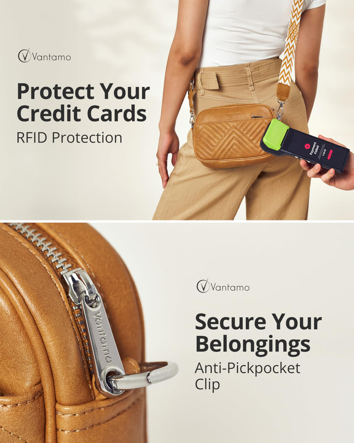 Quilted Crossbody Bags for Women with Anti-Pickpocket Clip
