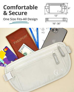 Vantamo Hidden Money Belt For Extra Safety, RFID Protected Ultra-Thin Fanny Pack, 2 Compartment Money Bag Fits Passport & Phone to Protect Valuables, Belt Bag for Traveling, Hiking & Walks