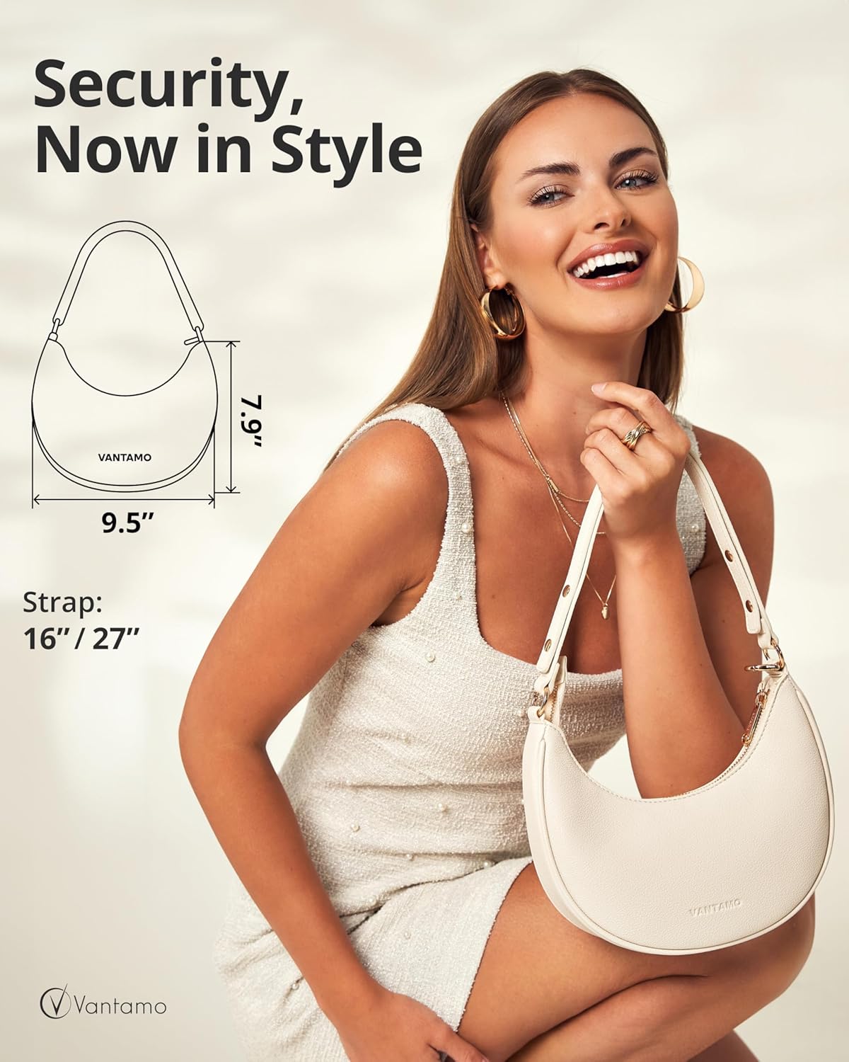 Vantamo Purse For Women, Small Trendy Crescent Moon Shoulder Hand Bag, Faux Leather, Anti Theft RFID Block & Adjustable Strap