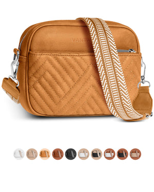 Vantamo Premium Quilted Crossbody Bags for Women with Anti-Pickpocket Clip, Vegan Leather Handbags, Travel Purses for Women