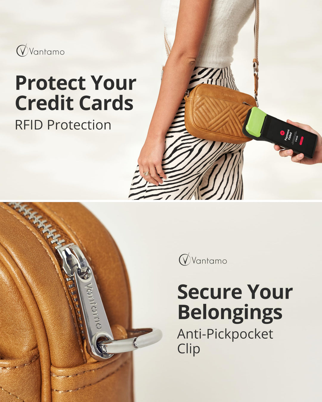 Quilted Crossbody Bags for Women with Anti-Pickpocket Clip