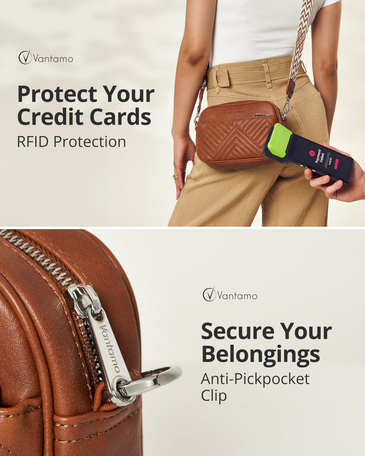 Quilted Crossbody Bags for Women with Anti-Pickpocket Clip
