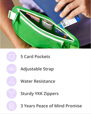 Vantamo Hidden Money Belt For Extra Safety, RFID Protected Ultra-Thin Fanny Pack, 2 Compartment Money Bag Fits Passport & Phone to Protect Valuables, Belt Bag for Traveling, Hiking & Walks
