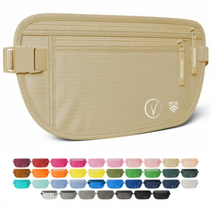 Vantamo Hidden Money Belt For Extra Safety, RFID Protected Ultra-Thin Fanny Pack, 2 Compartment Money Bag Fits Passport & Phone to Protect Valuables, Belt Bag for Traveling, Hiking & Walks