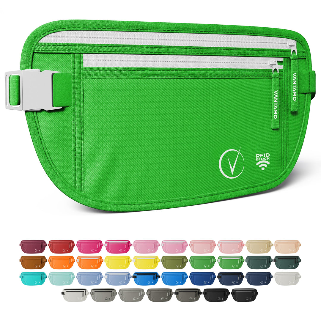 Vantamo Hidden Money Belt For Extra Safety, RFID Protected Ultra-Thin Fanny Pack, 2 Compartment Money Bag Fits Passport &amp; Phone to Protect Valuables, Belt Bag for Traveling, Hiking &amp; Walks