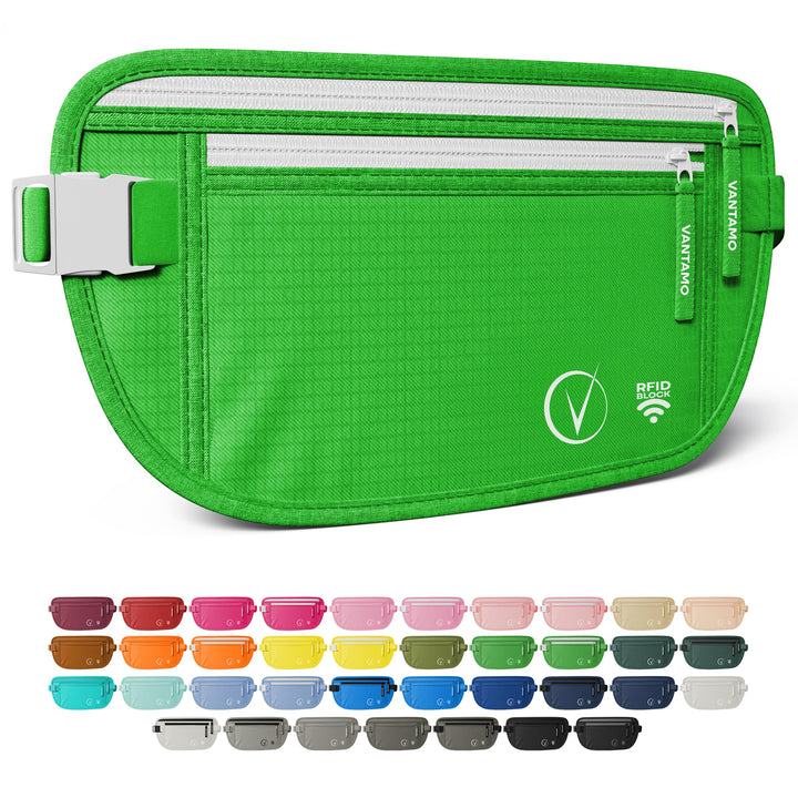 Vantamo Hidden Money Belt For Extra Safety, RFID Protected Ultra-Thin Fanny Pack, 2 Compartment Money Bag Fits Passport &amp; Phone to Protect Valuables, Belt Bag for Traveling, Hiking &amp; Walks