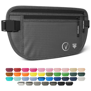 Vantamo Hidden Money Belt For Extra Safety, RFID Protected Ultra-Thin Fanny Pack, 2 Compartment Money Bag Fits Passport & Phone to Protect Valuables, Belt Bag for Traveling, Hiking & Walks