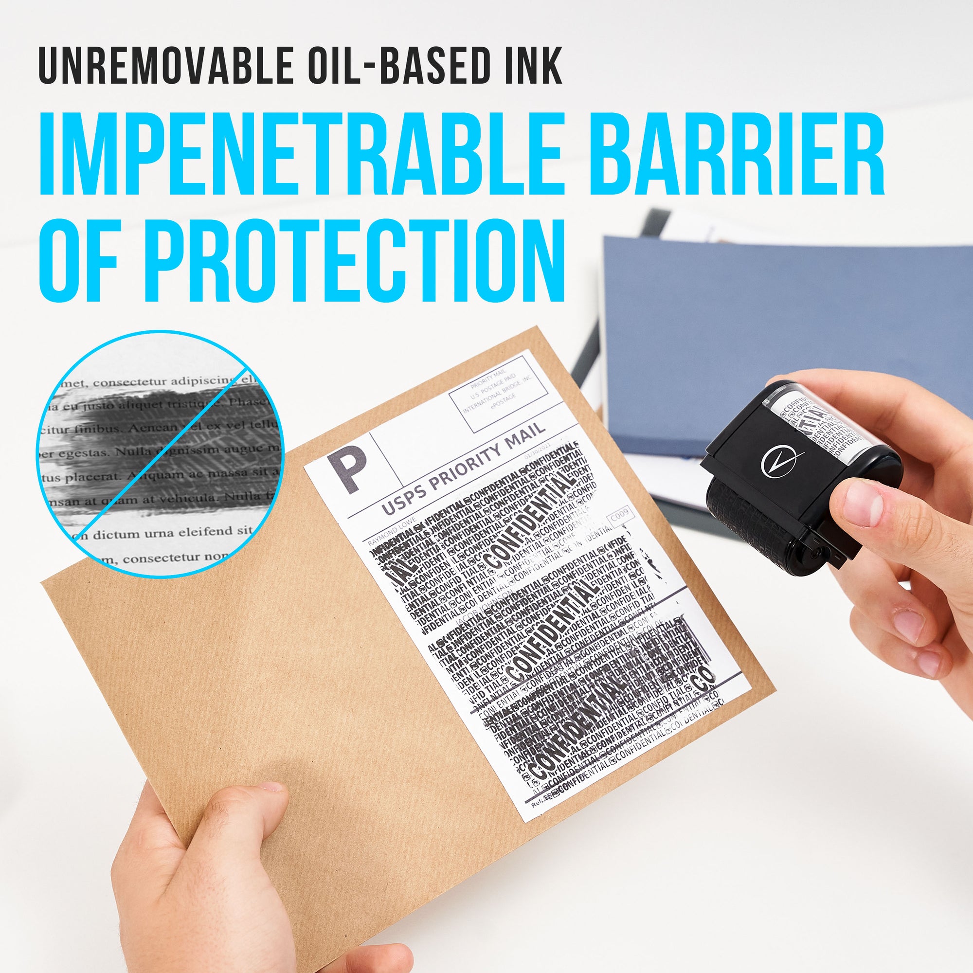 Identity Protection Roller Stamp With Box Cutter