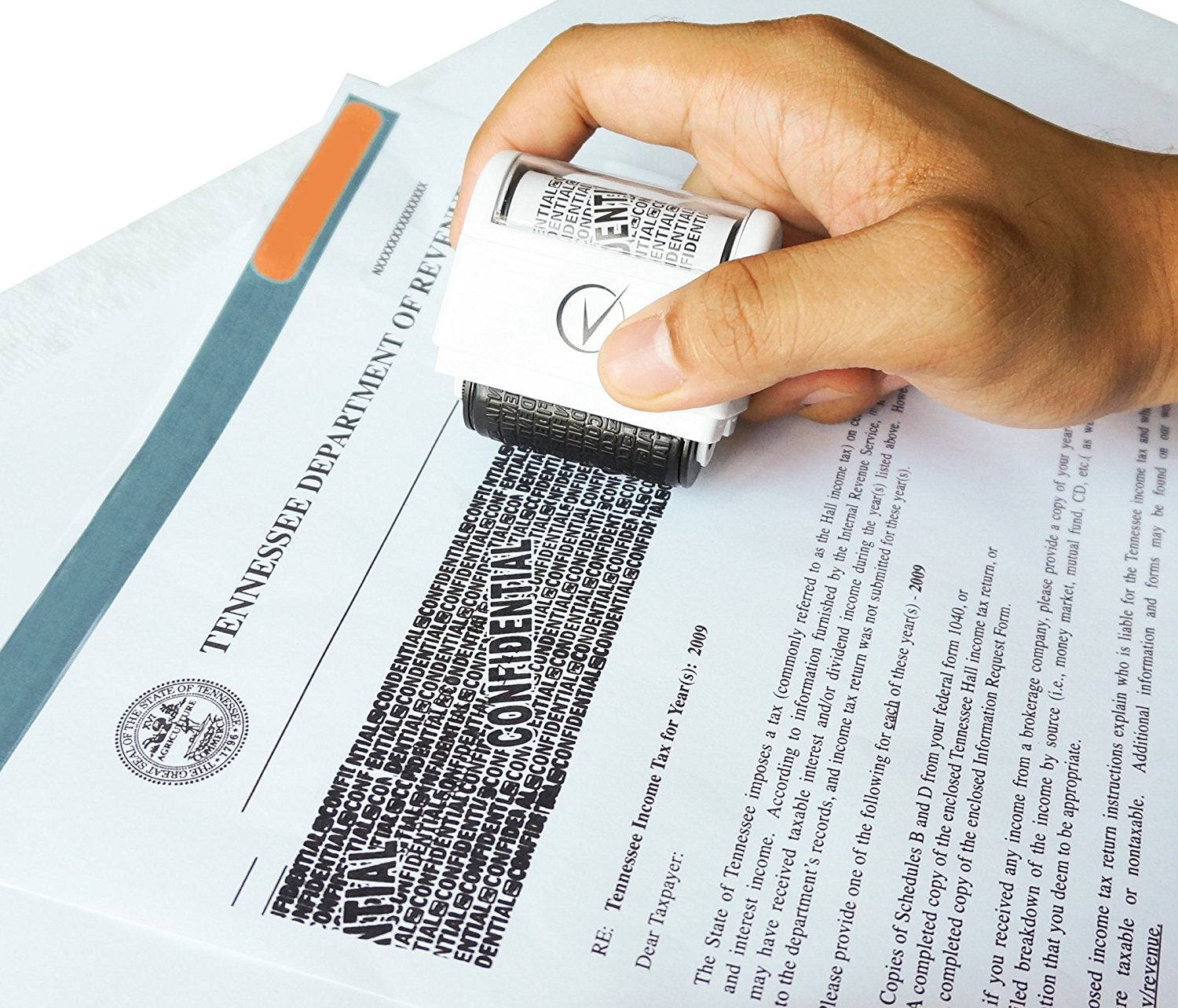 Vantamo Identity Theft Protection Roller Stamp Wide Kit, Including 3-Pack Refills