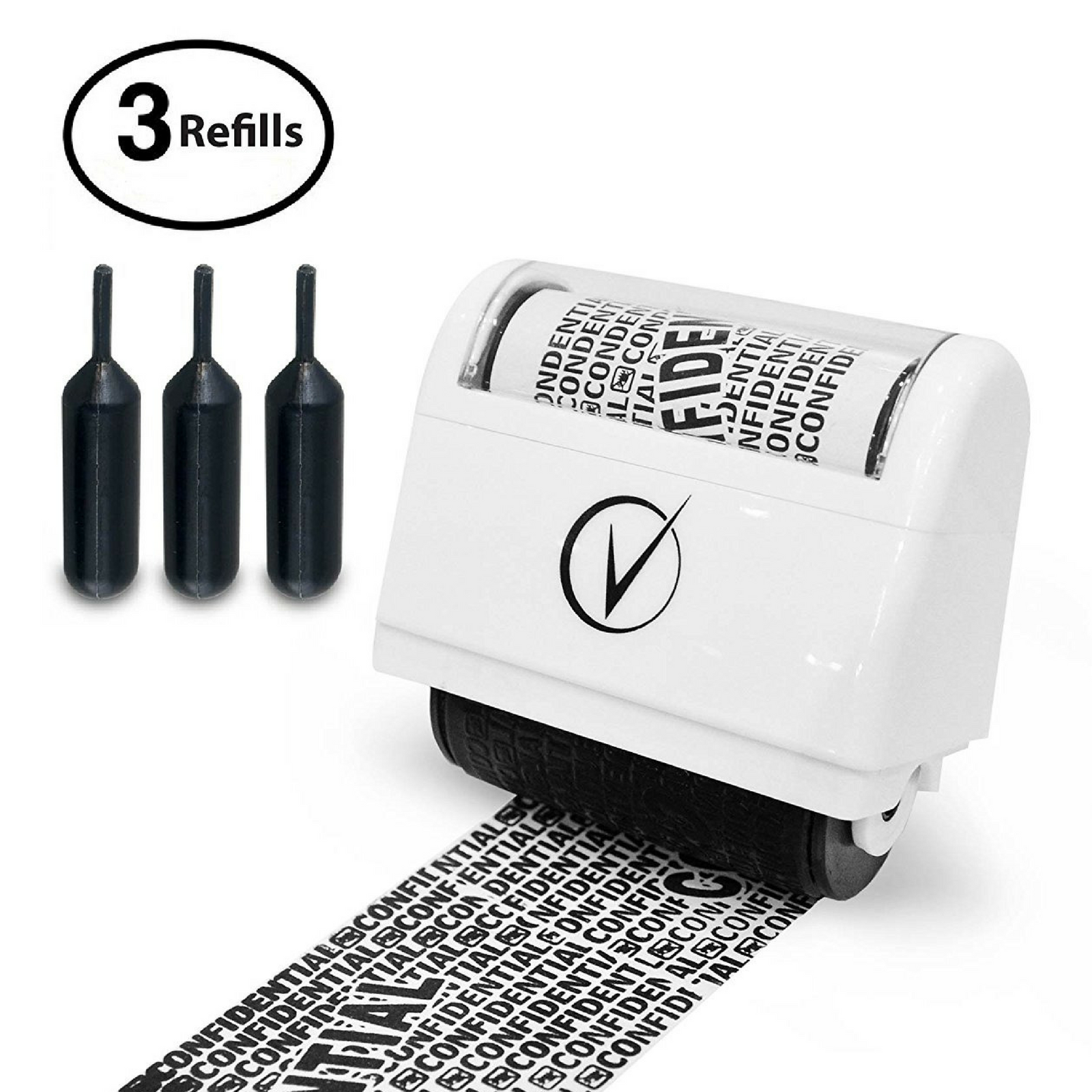 Vantamo Identity Theft Protection Roller Stamp Wide Kit, Including 3-Pack Refills